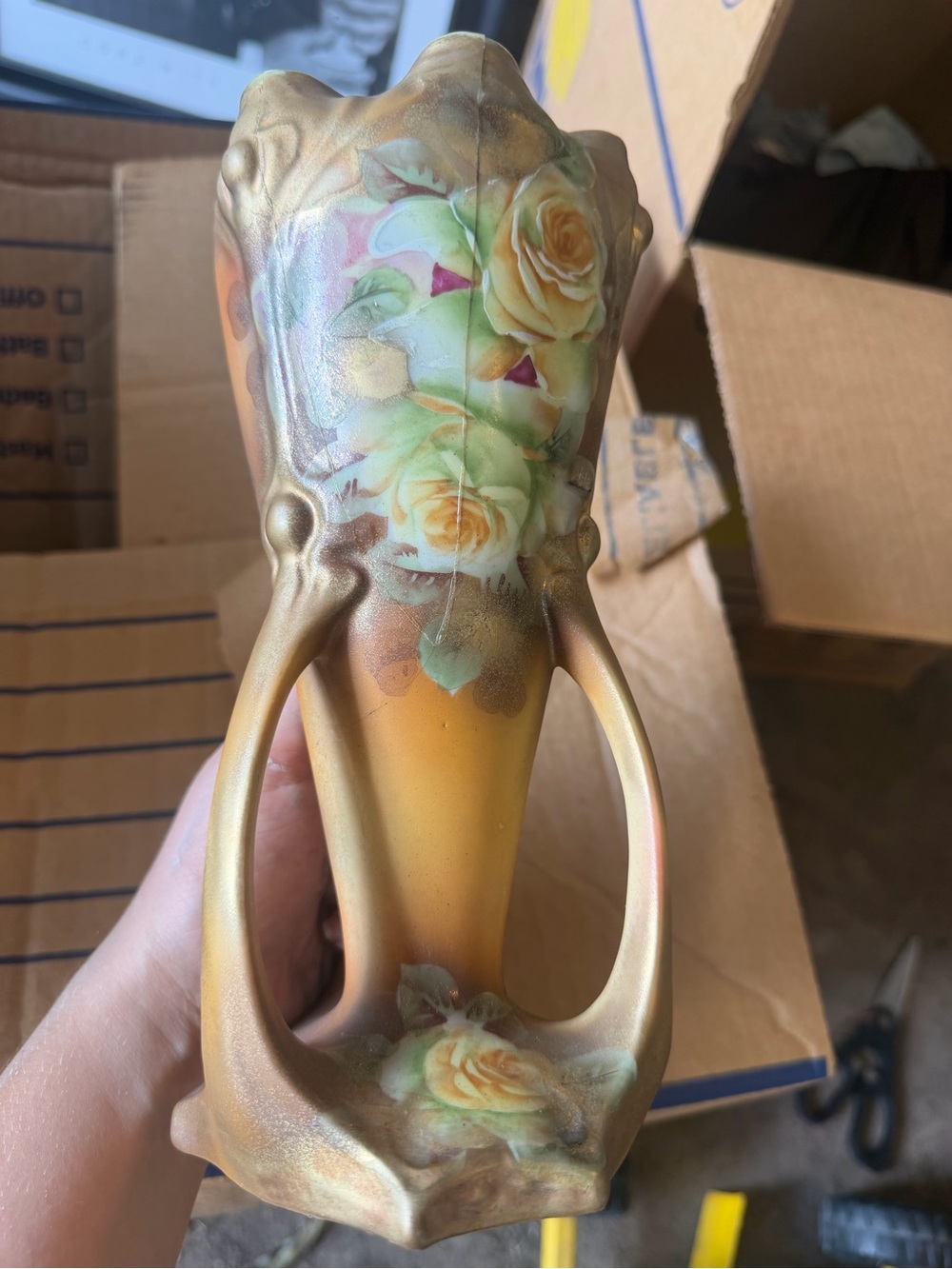 Hand-Painted Floral Decorative Vase - Gold and Yellow